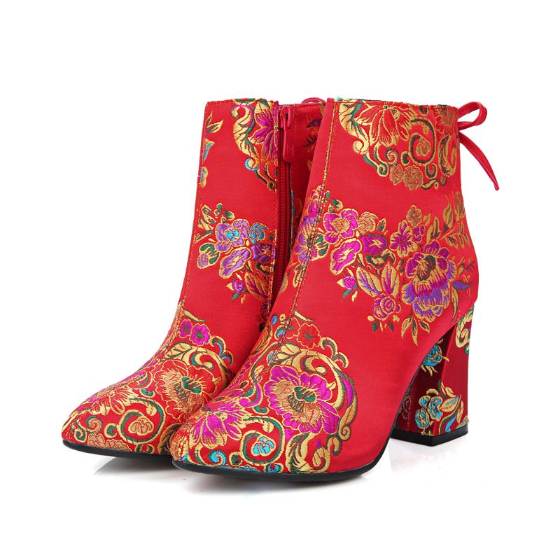 Retro Women's Chinese style Embroidered Ankle Boots Floral Chunky Heel Bride Wedding Shoes, Red
Retro Women's Chinese style Embroidered Ankle Boots Floral Chunky Heel Bride Wedding Shoes, Red