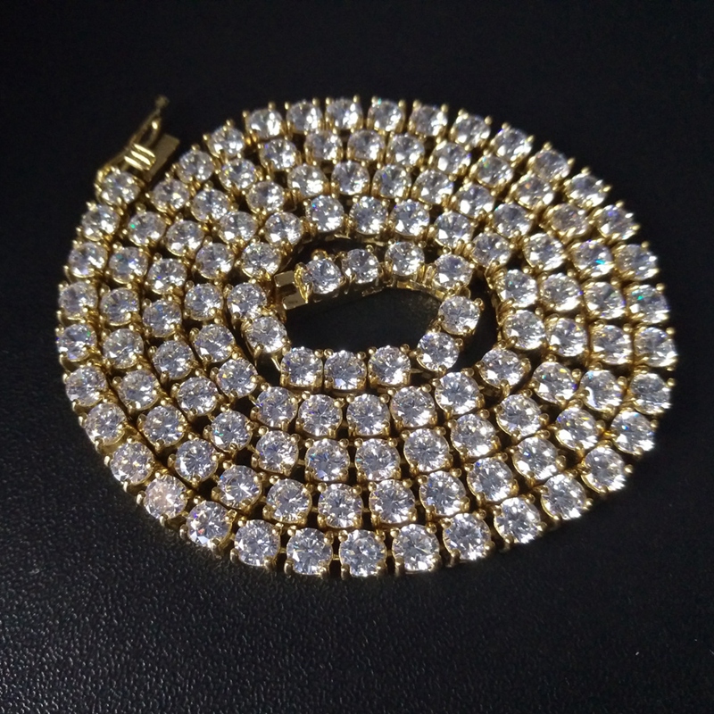 Mens Dia Gold Tennis Chain Hip Hop Iced Out Bling Chains Jewelry Men Stainless Steel Sier Necklace Free shipping Free shipping