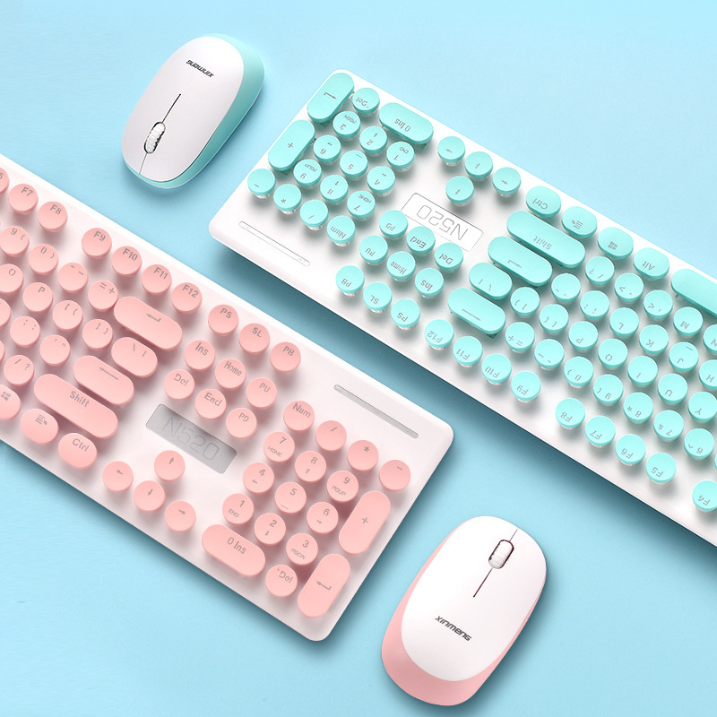 Wireless Gaming Keyboard and Mouse Combos Slim Rose Gold Color 24GHz Keyboard Comfortable Touch Combos with Receiver for Office L