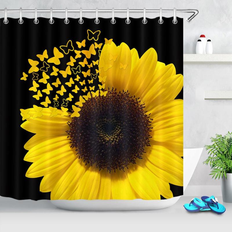 Butterfly Sunflower Shower Curtain Yellow Flowers Creative Bathroom Shower Curtain Anti-mildew Polyester Fabric with 12 Hooks
Butterfly Sunflower Shower Curtain Yellow Flowers Creative Bathroom Shower Curtain Anti-mildew Polyester Fabric with 12 Hooks