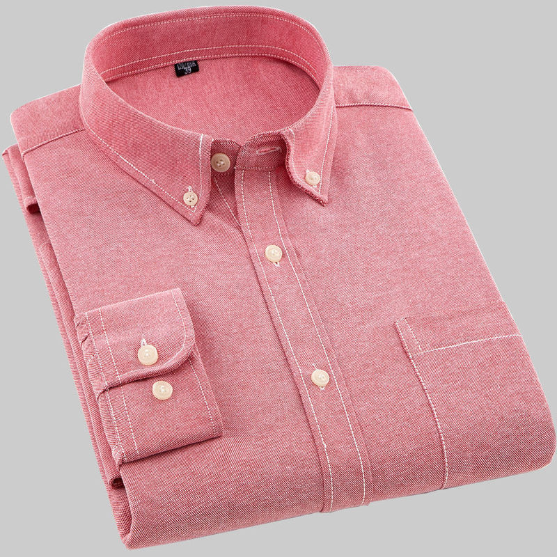 Oxford Mens Long-sleeved Shirts Casual White Red Blue Gray Green Navy Business Men Long Sleeve Slim Button Up 220308