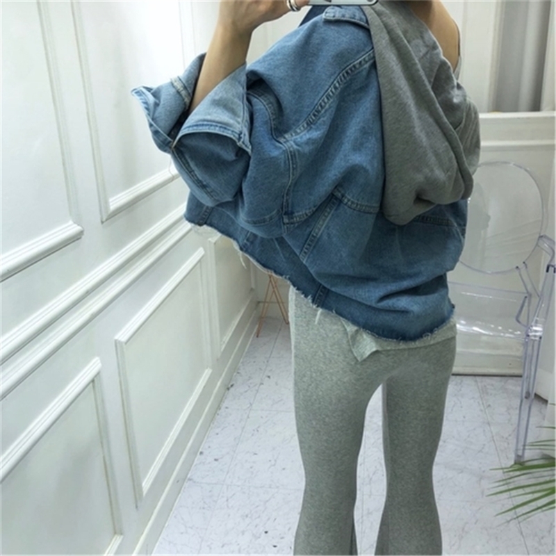 Colorfaith New Autumn Winter Women Denim Jackets Patchwork Hooded Outerwear High Street Oversize Wild Short Jeans JK8929
