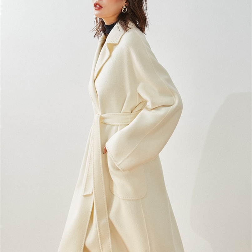 Women's winter water ripple female women long double-sided cashmere loose wool coat plus size 201214