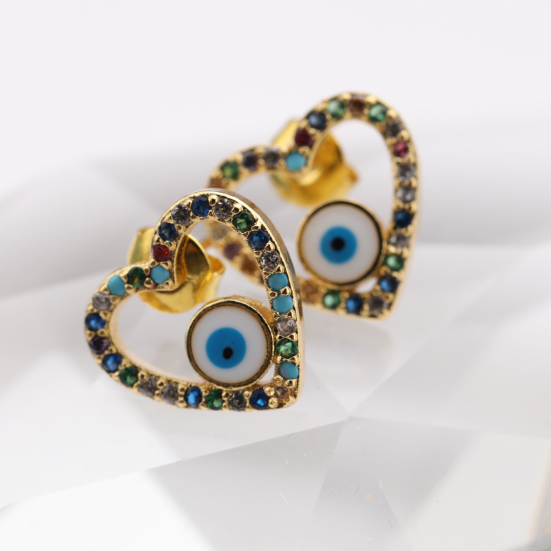 High Quality Gold Plated Brass Evil Eye Hoop Earring Multi Color Micro Pave Heart Stud Post Earrings
High Quality Gold Plated Brass Evil Eye Hoop Earring Multi Color Micro Pave Heart Stud Post Earrings