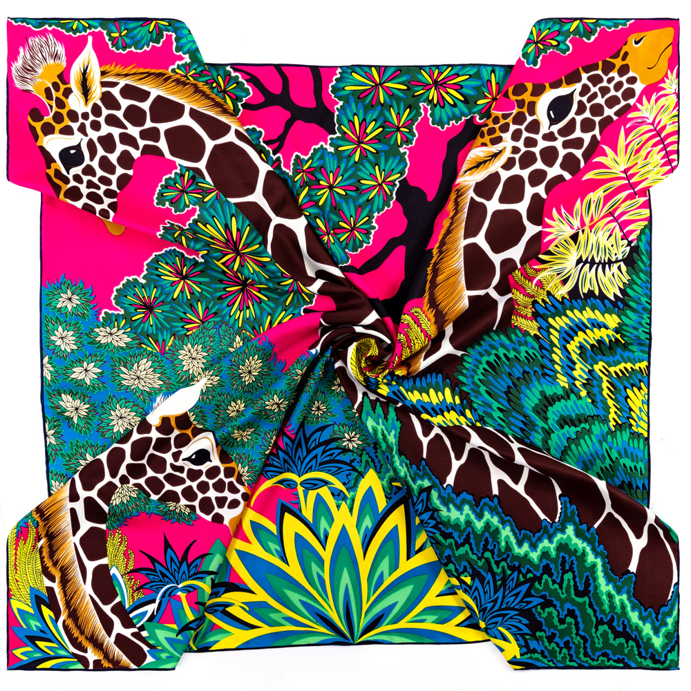 Hand Rolled Edge Silk Square Scarf Top hgreqheBelt Decoration Giraffe Animal Vintage Head Neck Scarfs Shawl