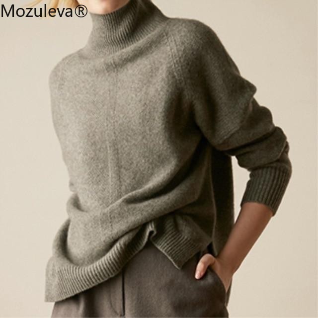 Mozuleva Autumn Winter Cashmere Sweater Women Pullover Loose Sweater Coffee Low Waist female Sweaterrs and Pullovers 201203