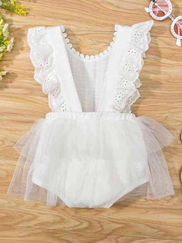 Baby Girl Contrast Mesh Eyelet Embroidery Ruffle Trim Bodysuit SHE