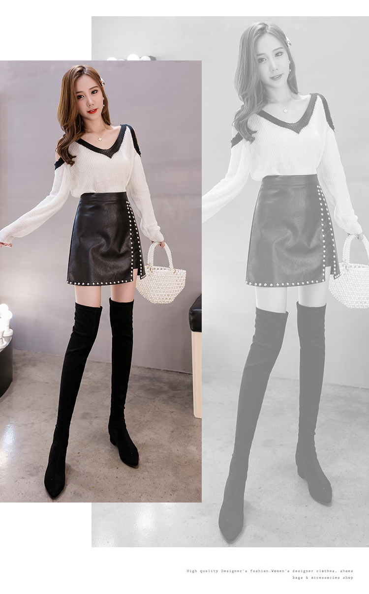 New design fashion womens high waist PU leather rivets patchwork sexy vent jag short pencil skirt boot cut plus size skirt SMLXLXXL3XL
