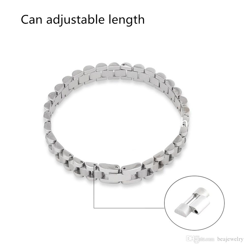 Gold Plated Watch Strap Link Chain Bracelet 21cm*1cm Stainless Steel Style Wristband Adjustable Mens Hip Hop Punk Rock Jewelry Bangle Cool Gift Bijoux