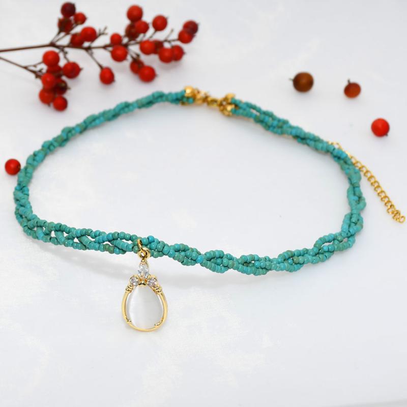 2mm Turquoise Stone Beads Opal Stone Pendant Choker Blue Handmade Stainless Steel Lobster Clasp Vintage Necklace for Women
2mm Turquoise Stone Beads Opal Stone Pendant Choker Blue Handmade Stainless Steel Lobster Clasp Vintage Necklace for Women
