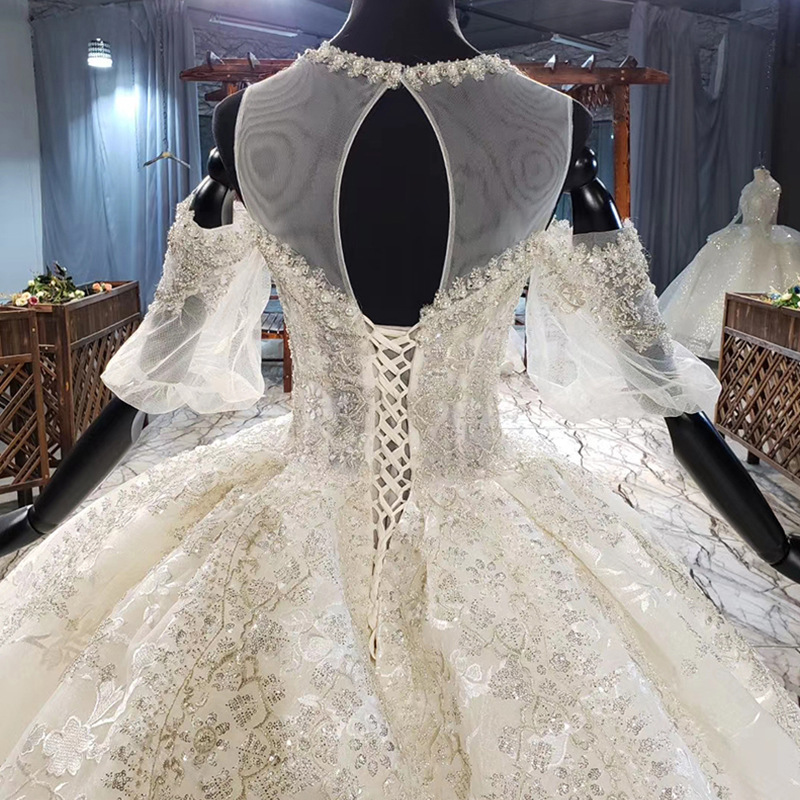 Jewel Neck Ball Gown Wedding Dresses 2M Sweep Train Rhies Beaded Bridal Gowns Appliqued Sequins Robe De Mariee 2XS to 4XL