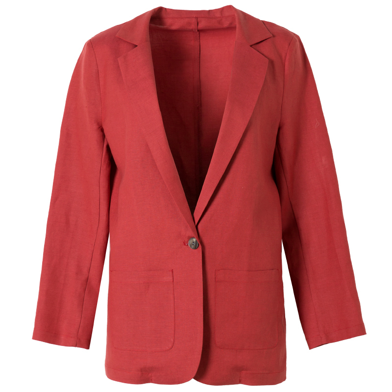 SuyaDream Women Silk Blazers 50%Silk 50%Linen Single Button Long sleeved Two Pockets Office Lady Solid Blazers New 201114