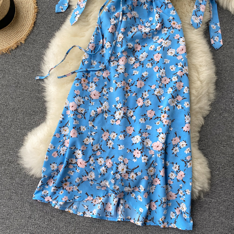 SINGRAIN New Summer Print Floral Dress Women V Neck Chiffon Bohemian Dresses Beach Irregular Female Wrap Midi Long Dress T200603