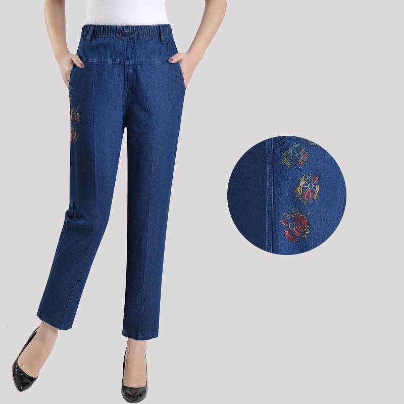 2021 Elderly Women's Jeans Spring Autumn New Embroidery Elastic High Waist Mother Denim Pants Loose Large Size Ma Trousers Y276 9msg, Navy blue2
2021 Elderly Women's Jeans Spring Autumn New Embroidery Elastic High Waist Mother Denim Pants Loose Large Size Ma Trousers Y276 9msg, Navy blue2