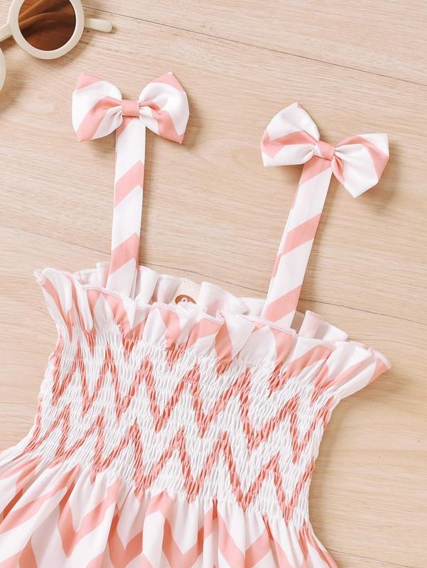 Toddler Girls Chevron Print Shirred Bow Shoulder Cami Dress SHE