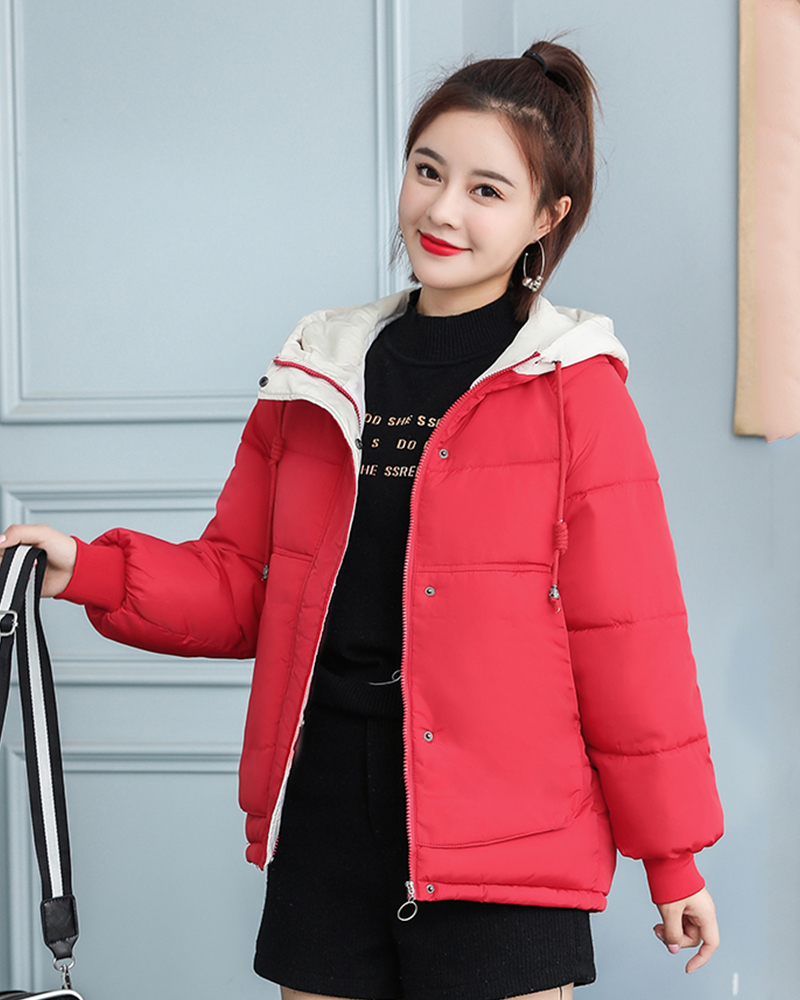 Plus Size Women Winter Short Jacket Loose Hooded Female Cold Coat Stand Collar Oversized Solid Cotton Padded Thick Casual Parkas 201217