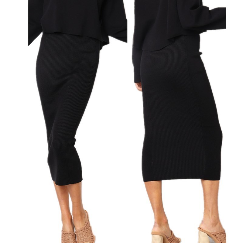 LOSSKY Knitted Autumn Bodycon Long Skirt Sexy Black White High Waist Tight Women Maxi Elegant Party Club Wear Pencil Skirts 201110