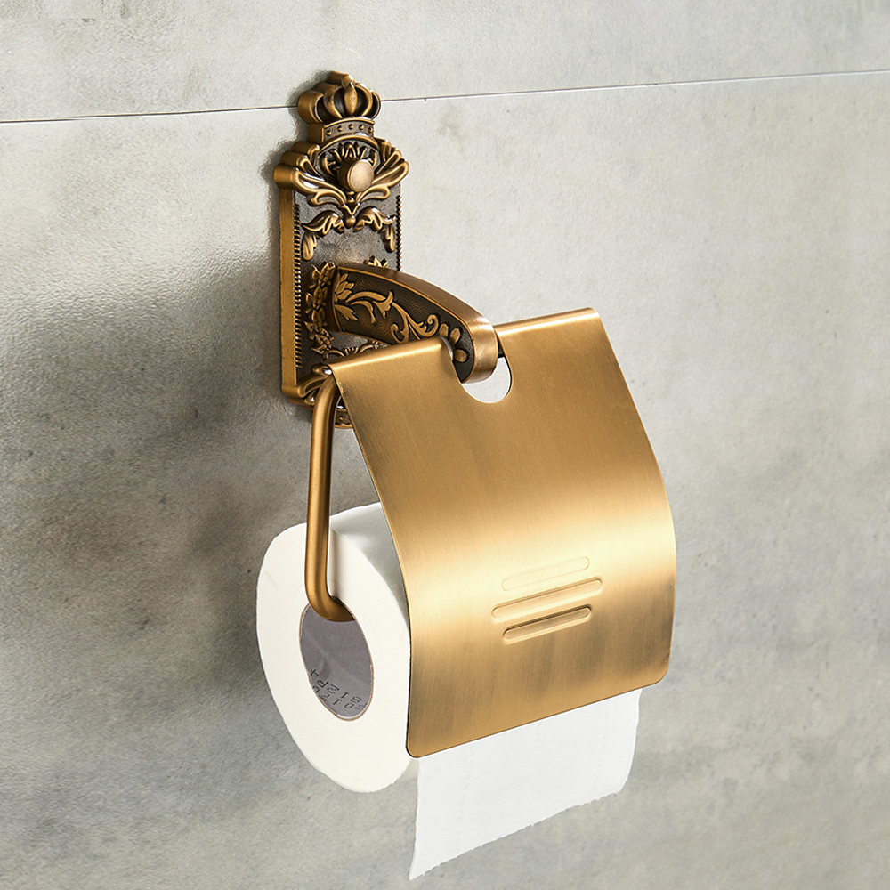Bathroom Accessories Antique Brass Bathroom Shelf, Towel Ring, Paper Holder, Toilet Brush, Coat Hook, Bath Rack, Soap Dish LJ201211 - view 7
