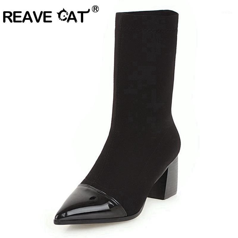 REAVE CAT Winter Sock Boots Patchwork Thick Heel Slip on Shoes Women Pointed toe Stretch Fabric Women Botas Feminino mujer A12491, Black
REAVE CAT Winter Sock Boots Patchwork Thick Heel Slip on Shoes Women Pointed toe Stretch Fabric Women Botas Feminino mujer A12491, Black