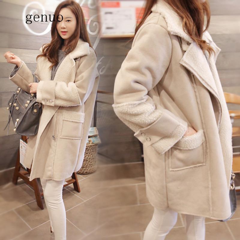 Winter Long Suede Faux Leather Jacket Women Plus Size Female White Black Warm Suede Jacket Woman Coat Large Ladies Windbreaker 201020