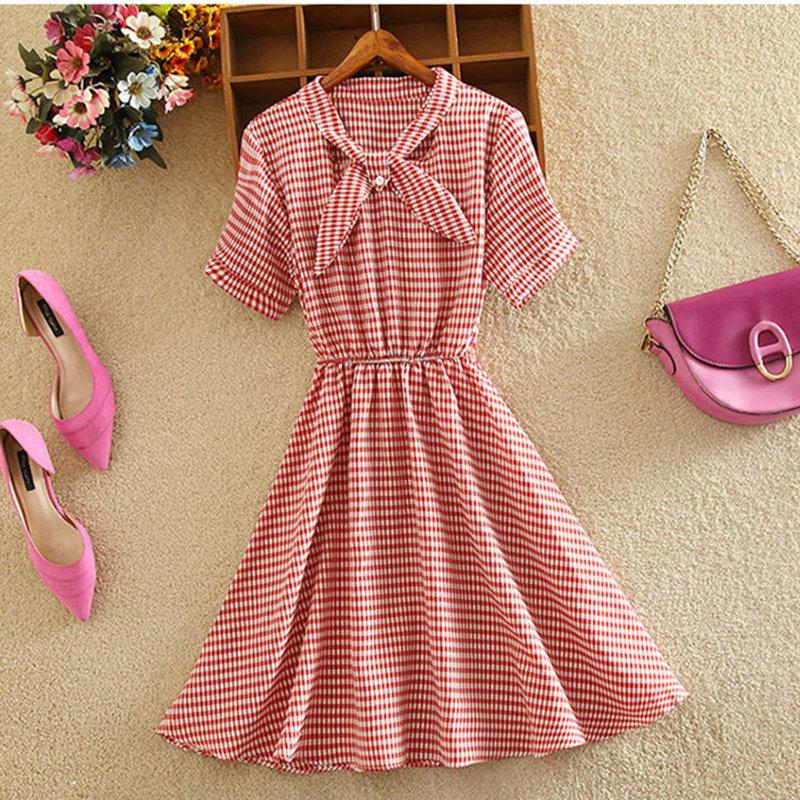 Casual Dresses High Elastic Waist Vintage Dress A-line Style Women Short Sleeve Bow Plaid Slim Summer Blue Midi Female Vestido, Black;gray
Casual Dresses High Elastic Waist Vintage Dress A-line Style Women Short Sleeve Bow Plaid Slim Summer Blue Midi Female Vestido, Black;gray
