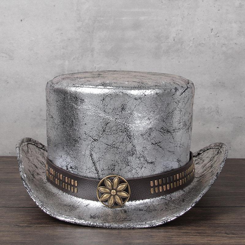 New 2021 Retro Women Men Leather Top Hat Flat Fedora Hat Magic Steampunk Cosplay Pork Pie Party Caps Dropshiping 13cm, Gold
New 2021 Retro Women Men Leather Top Hat Flat Fedora Hat Magic Steampunk Cosplay Pork Pie Party Caps Dropshiping 13cm, Gold