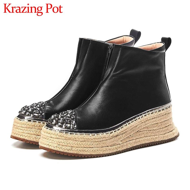 Krazing Pot shiny crystal studded genuine leather ankle boots round toe high heels thick bottom zip winter warm women shoes L98, Black
Krazing Pot shiny crystal studded genuine leather ankle boots round toe high heels thick bottom zip winter warm women shoes L98, Black