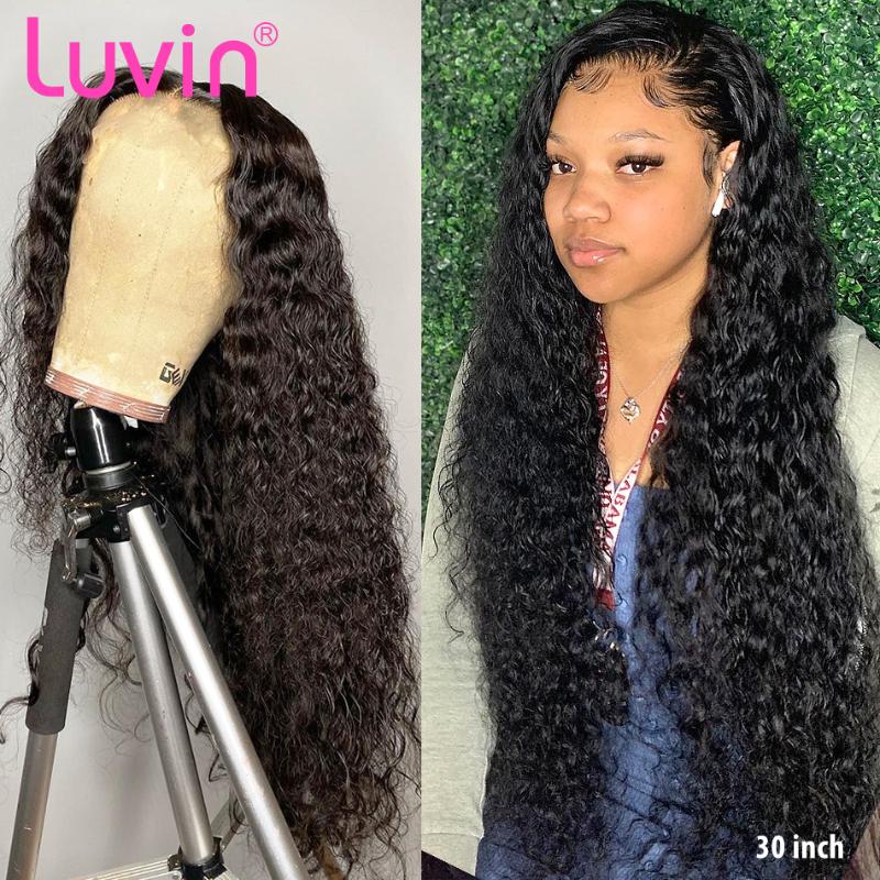 Luvin 28 30 38 40 Inch Deep Wave Glueless Curly Lace Front Human Hair Wigs Water Wave Black Women Brazilian Frontal Wig Plucked, As pic