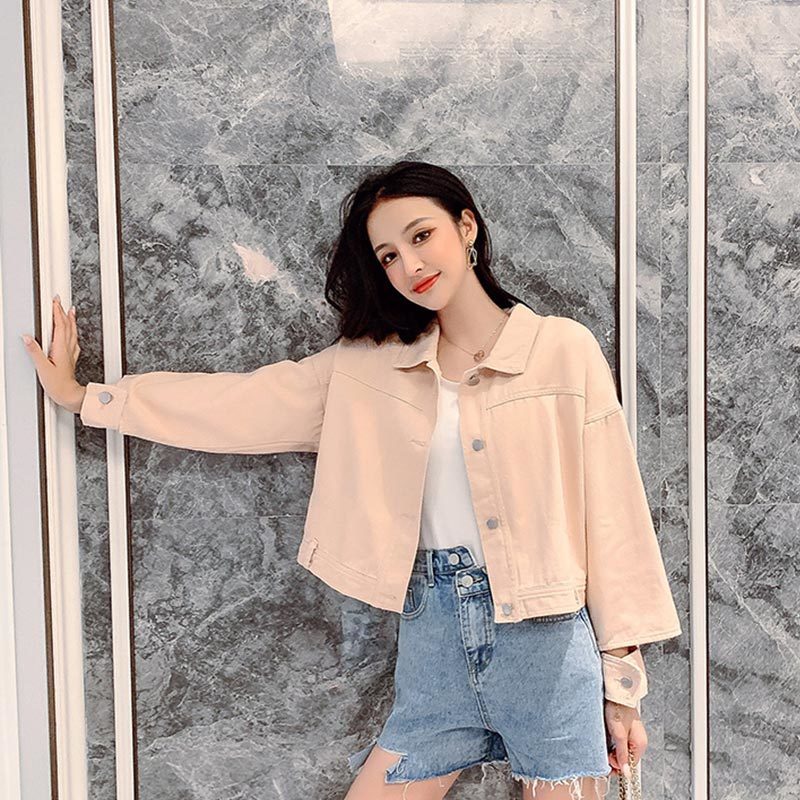 Spring Short Denim Women's Jacket Long Sleeve Casual Vintage Jeans Jackets Korean Style Streetwear Ladies Outwear White 201017