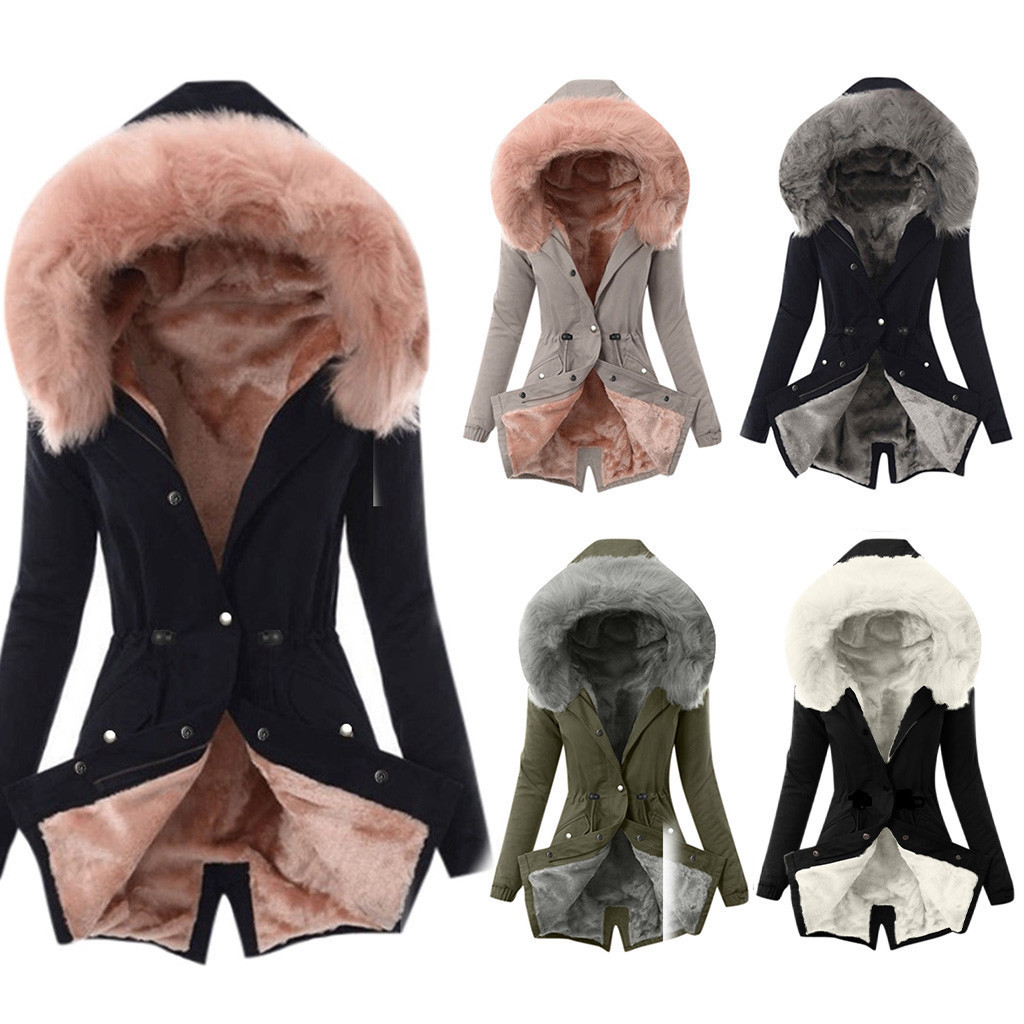 Ladies Fur Lining Coat Womens Winter Warm Thick Long Jacket Hooded Overcoat For Women Drop 201017