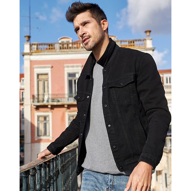 KUEGOU Men's denim jacket South Korean style fashion spring coat Black grey slim cowboy coat lapels top size KW-2988 201127