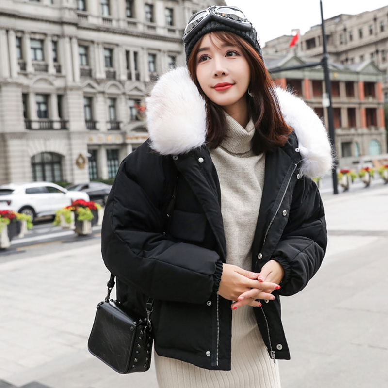 Fitaylor Winter Warm 90 White Duck Down Parka Women Large Real Raccoon Fur Collar Hooded Short Jacket Coat Loose Down Outwear 201023