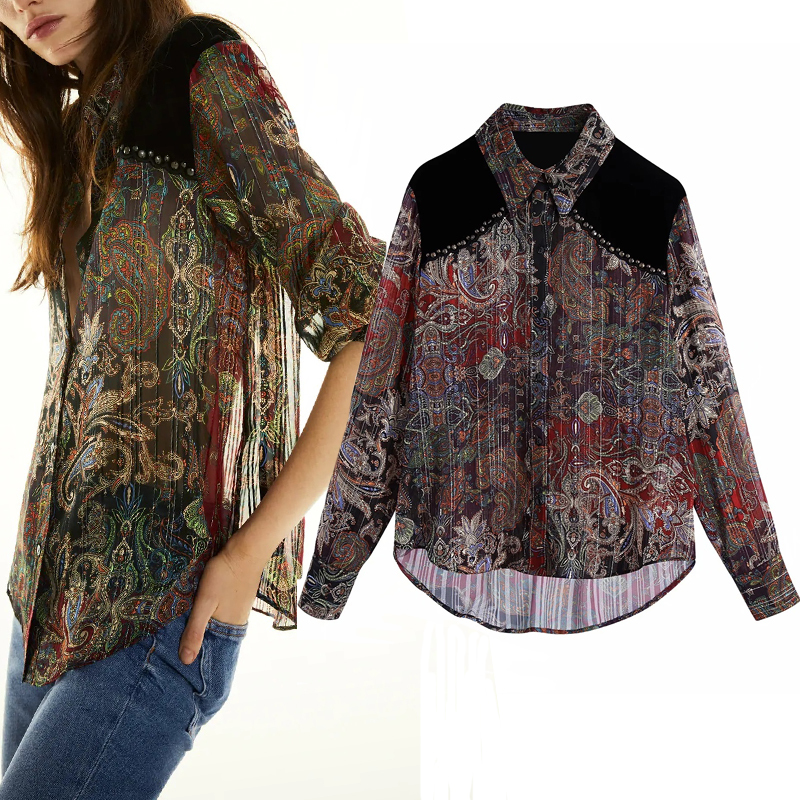 2021 New Velvet Patchwork Chiffon Blouse Women Vintage Printed Semi Sheer Long Sleeve Top Woman Button Up Casual Tops 4ke3, Print
2021 New Velvet Patchwork Chiffon Blouse Women Vintage Printed Semi Sheer Long Sleeve Top Woman Button Up Casual Tops 4ke3, Print