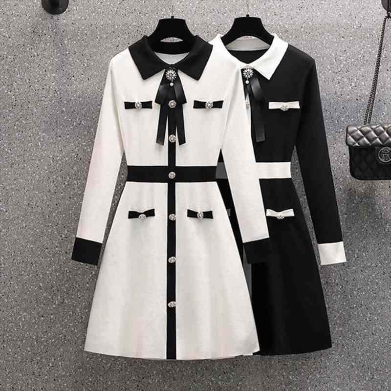 Small Fragrance Fall Winter Knitted Sweater Dress Women Tie Buttons Vintage Party Mini Dress Elegant Casual Chic Robe Femme, Black;gray
Small Fragrance Fall Winter Knitted Sweater Dress Women Tie Buttons Vintage Party Mini Dress Elegant Casual Chic Robe Femme, Black;gray