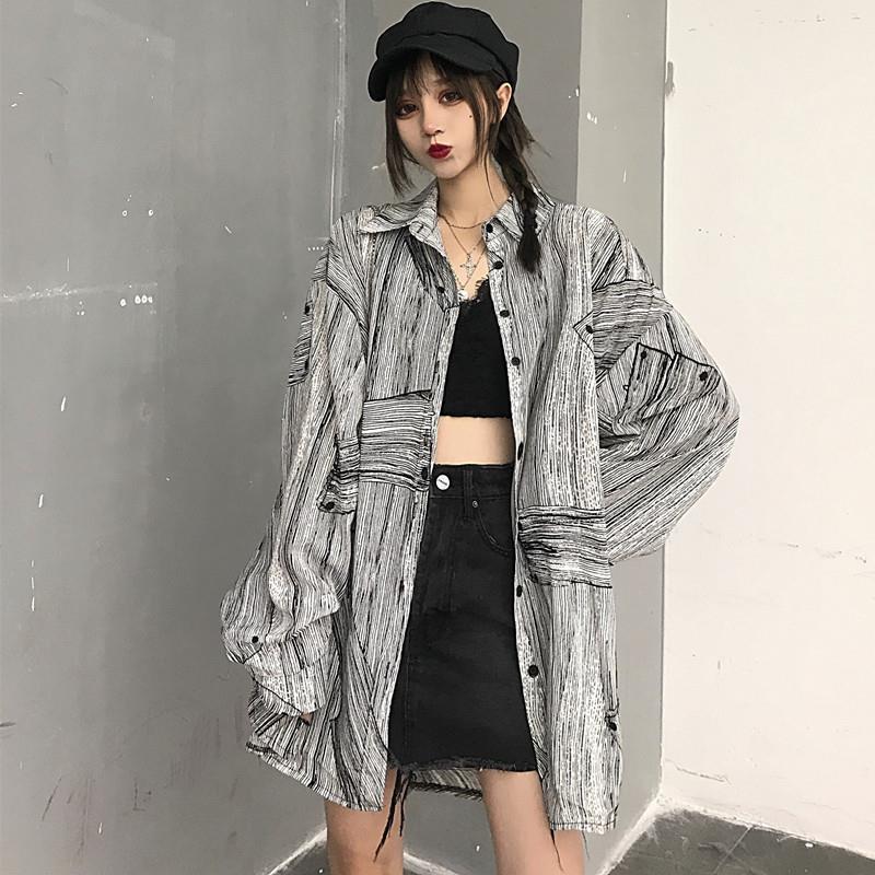 plus size streetwear Harajuku korean style fashion women Blouses shirts spring turn-down collar casual Top Women's Clothing 201202