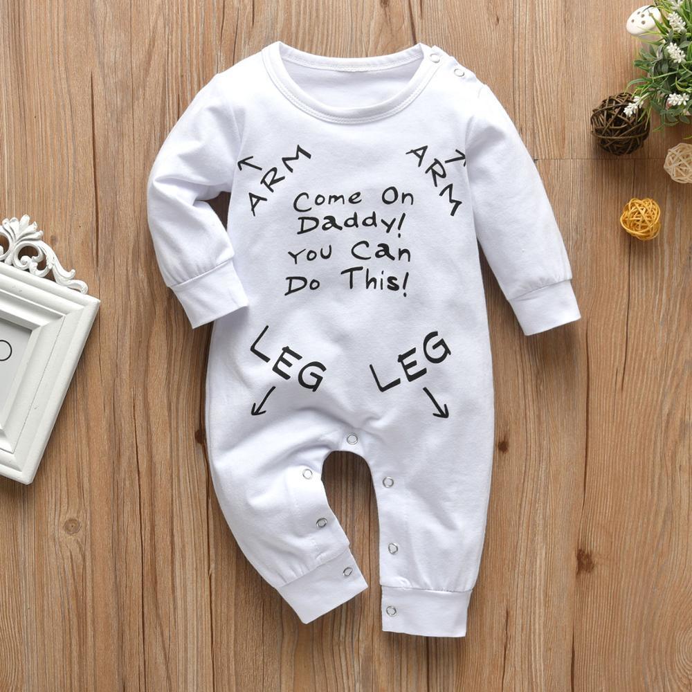 Newborn Baby Boys Girls Romper Long Sleeve Letter Come On Daddy!You Can Do This! Jumpsuit Pajamas Infant Clothing Baby Clothes 201027