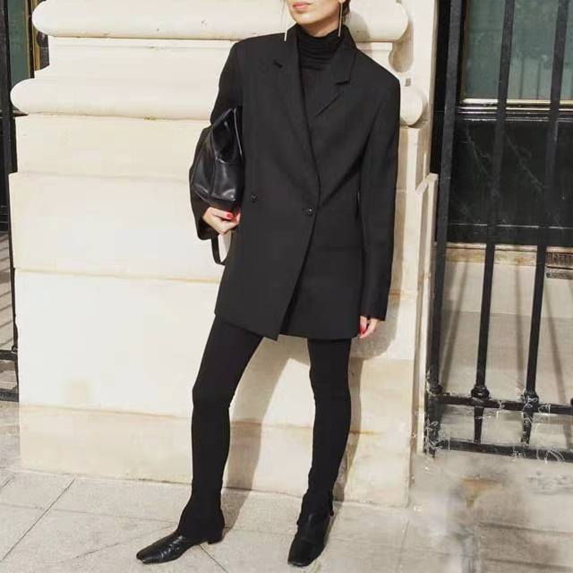 Wool-blend single button women suits coat loose casual Blazers coat 201201