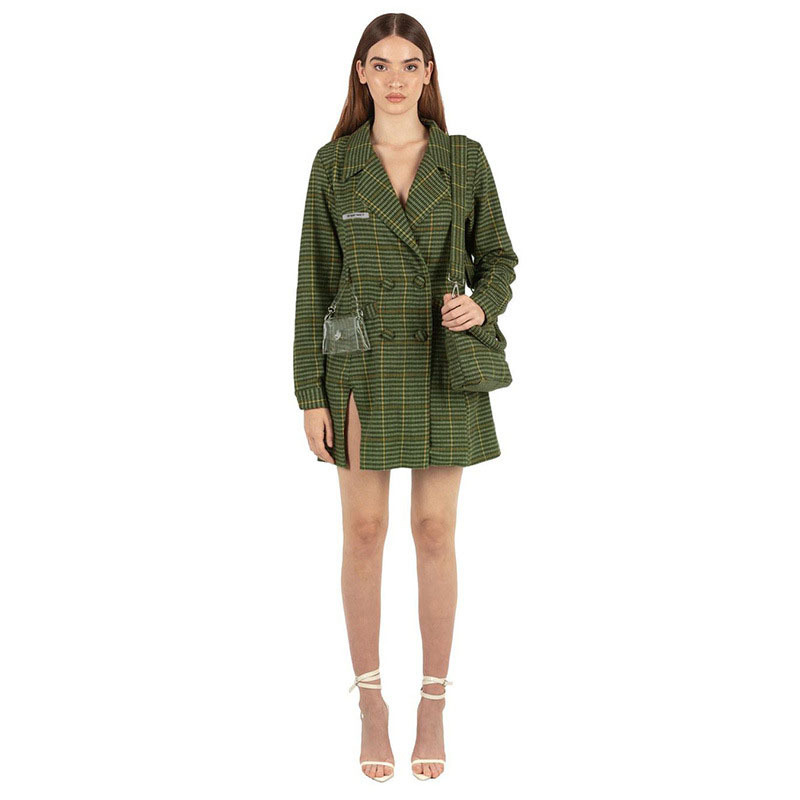 Spring checked 2020 new loose office lady double-breasted turn-down female jacket collar mid-long SYTL, Green
Spring checked 2020 new loose office lady double-breasted turn-down female jacket collar mid-long SYTL, Green