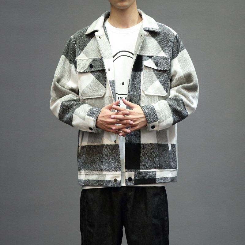 Mens Winter Woollen Coat Plaid Jackets Fashion Outerwear Warm Men Casual Jacket Stereoscopic Patch pocket Coat Plus Size M-5XL 201218