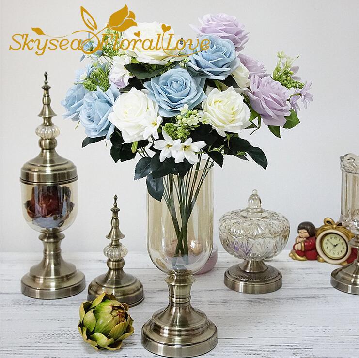 Artificial flower silk rose 9 heads flowers for home decoration party wedding decor silk fake flower, Blue
Artificial flower silk rose 9 heads flowers for home decoration party wedding decor silk fake flower, Blue
