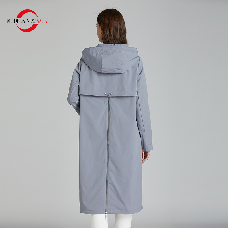 MODERN NEW SAGA Spring Women Trench Coat Fashion Long Coat Hooded Women Coats Autumn Casual Windbreaker Zipper Big Size 201102