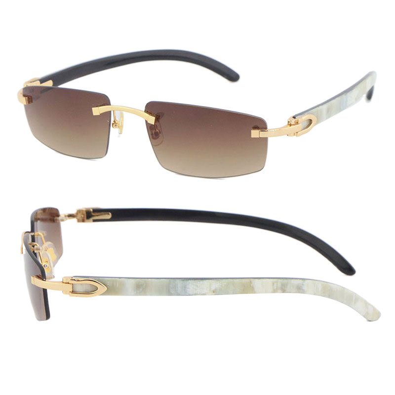 Wholesale Man Woman Frames Rimless Sunglasses Fashion Womens Genuine Natural White inside Black Buffalo horn Glasses 18K Gold Male and Female Frame Size:54-18-140mm