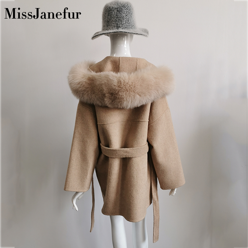 Cashmere Jacket Women Ladies Hand Made Women Fox Fur Collar Wool Coat Casual Winter Wool Jacket Woolen Overcoat Cashmere Coat 201217