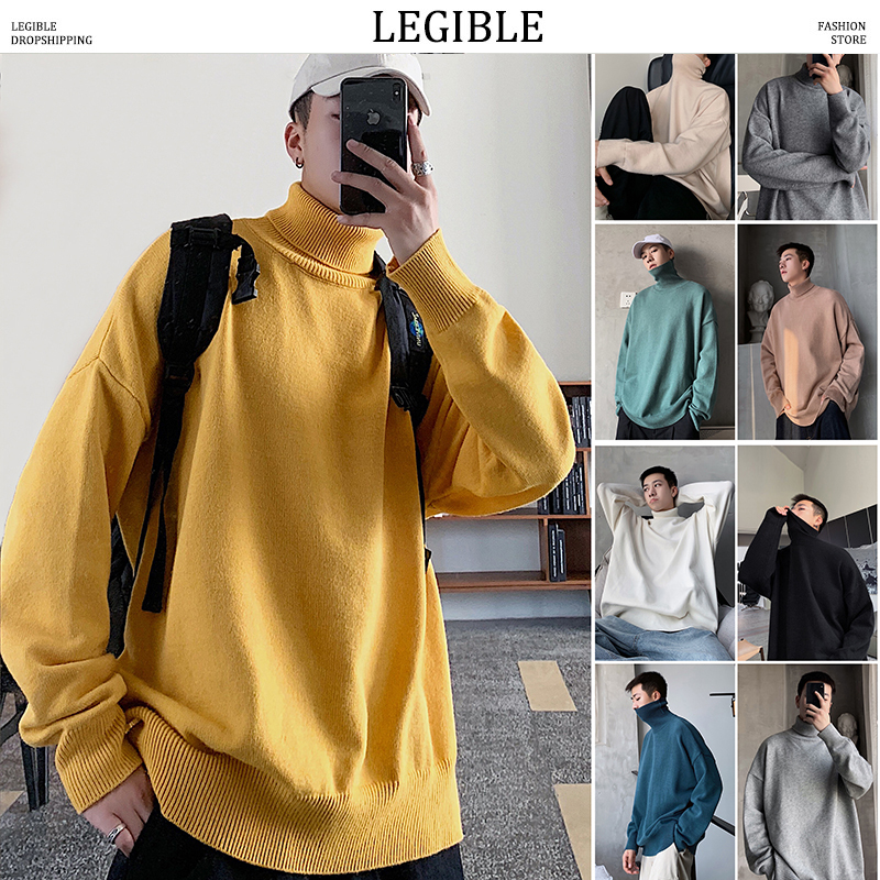 LEGIBLE Men 9 Colors Turtleneck Loose Sweaters Mens Autumn Winter Pullovers Tops Male Korean Fashion Sweater Clothing 201203