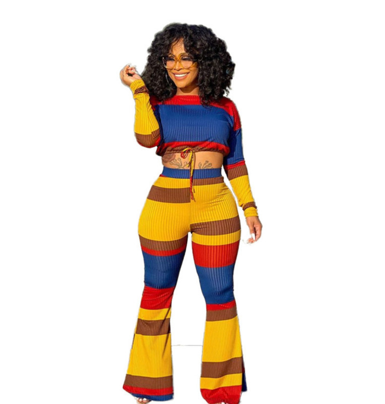 Women Designers Clothes 2020 Two Piece Set Stripe Printed High Waist Top Long Pants New Wide Leg Outfits, White 
Women Designers Clothes 2020 Two Piece Set Stripe Printed High Waist Top Long Pants New Wide Leg Outfits, White