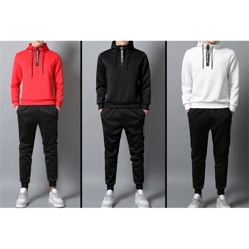 Casual Men's Sets Solid Tracksuit Pullover Hoodies Set Spring Autumn Men Sports Suit Warm 2 Piece Set HoodiePants Plus Size 4XL 201210