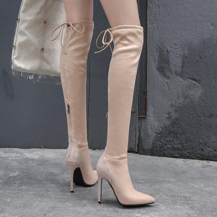 Over The Knee Boots Women High Top Slim Heel Pointed Top Side Zipper High Heel Lace Up Boots For Woman Socks, Beige
Over The Knee Boots Women High Top Slim Heel Pointed Top Side Zipper High Heel Lace Up Boots For Woman Socks, Beige