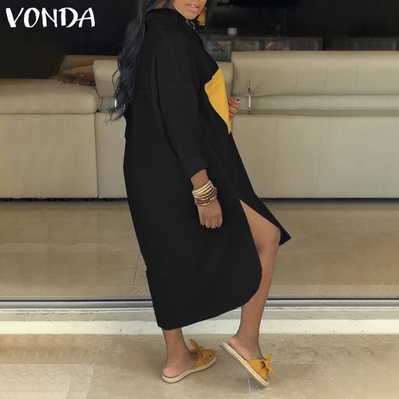 VONDA Woman Long Sleeve Blouses Autumn Patchwork Button Black White Shirts Femme Casual Bohemain Party Tops Loose Blusas S-5XL T200321