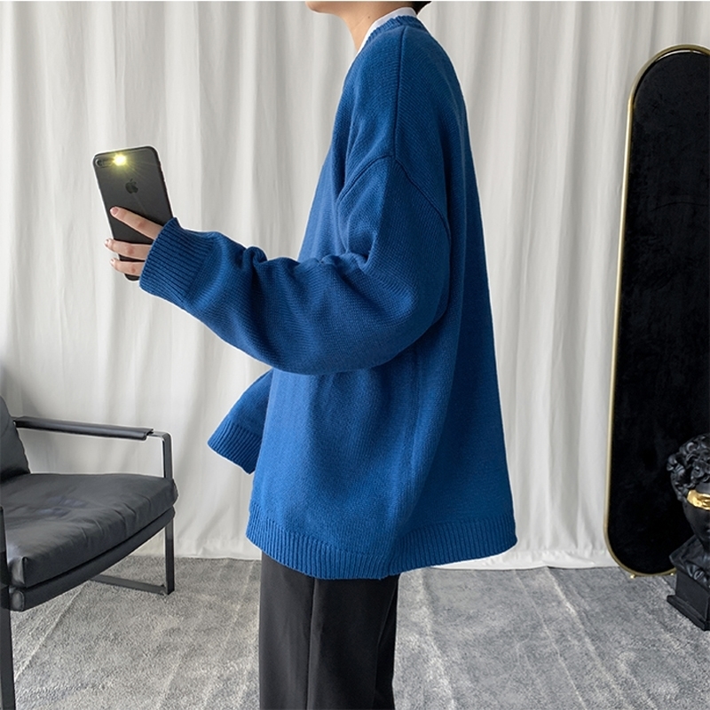 Cashmere Sweater Men Pullovers Oversize Solid Color Korean Fashion Casual High Quality Loose Warm ONeck Knitted Men Sweater XXL 201118