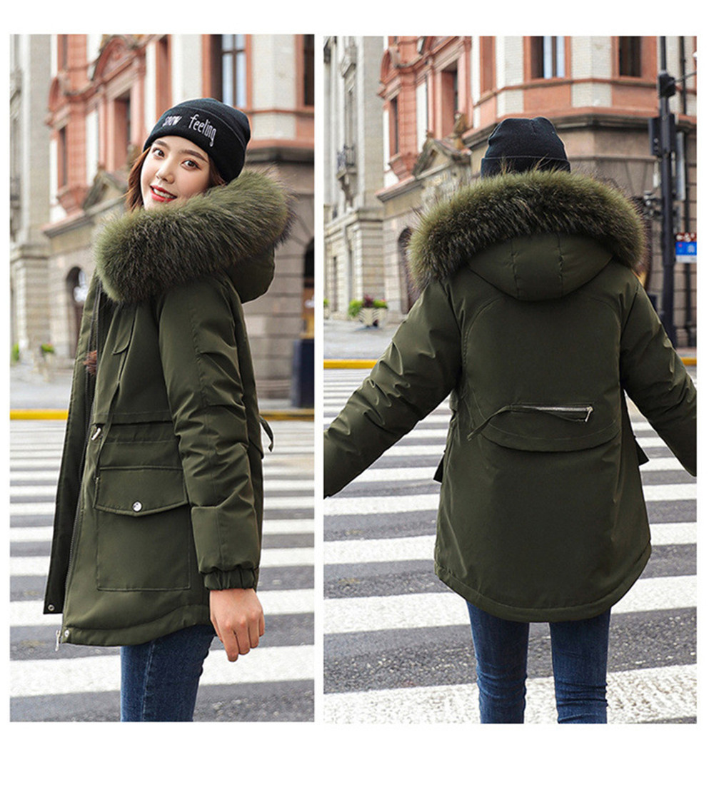 Cotton Thicken Warm Winter Jacket Coat Women Casual Parkas Fur Lining Pockets Fur Collar Warm Hooded Parka Mujer Coats 201110